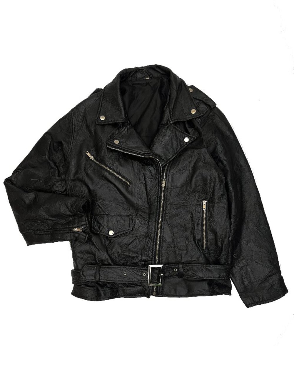 Genuine Leather Jacket Black Mens L